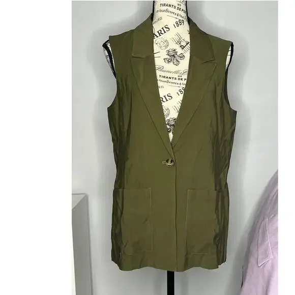 Sanctuary X-SMALL/2 Olive One-Button Notched Lapel Two Front Pocket Vest - Picture 12 of 12